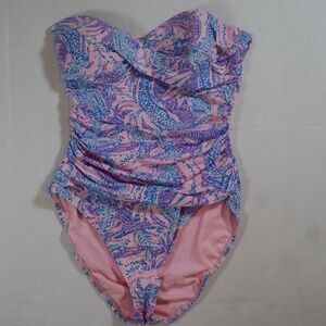 Lilly Pulitzer pink & blue one piece strapless swimsuit size small